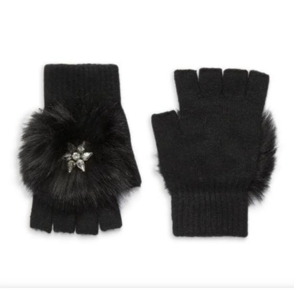 💕NWT Glamourpuss NYC Faux Fur Trim & Wool Blend Fingerless Gloves💕
